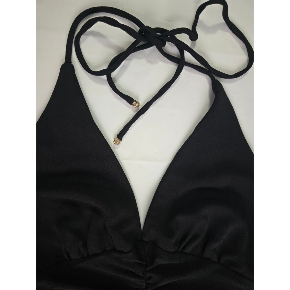 ABS by Allen Schwartz Black Halter Mini Dress Ruched Ruffle Hem Petite 388YU05 - Picture 8 of 16